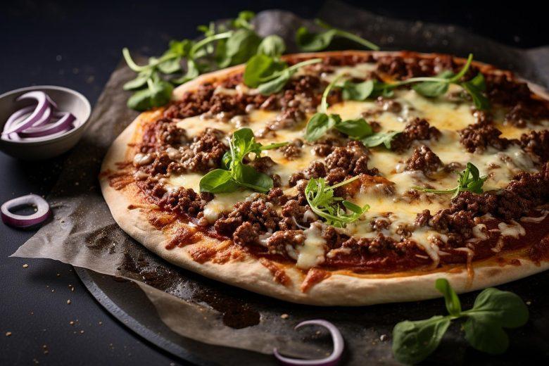 Pizza de carne moída com cerveja