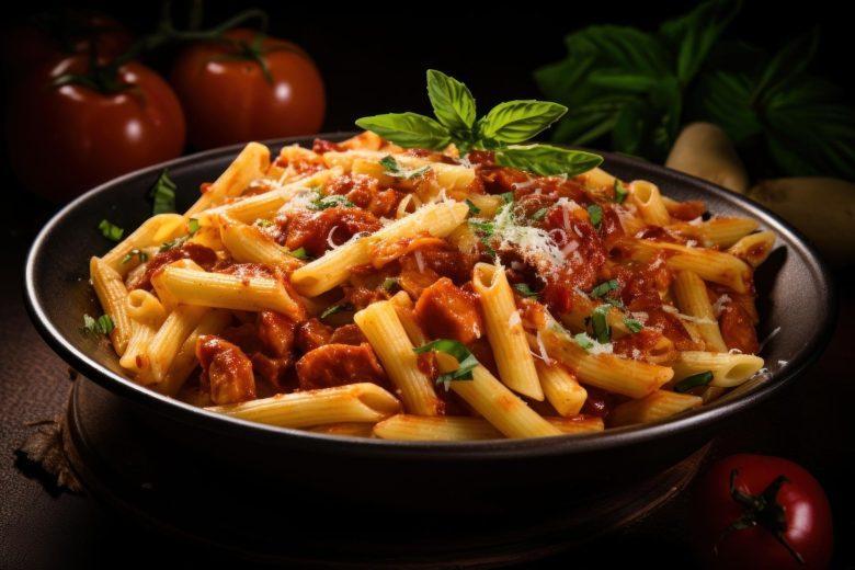 Macarrão ao molho de calabresa e bacon