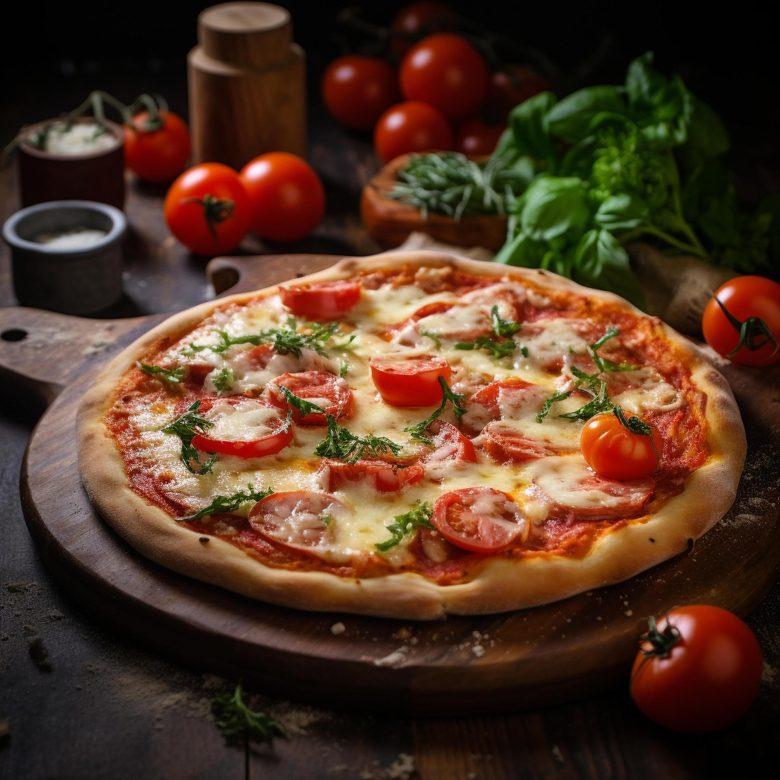 Pizza de mussarela, tomate e alho