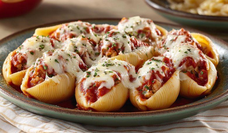 Conchiglione recheado com creme de ricota ao sugo