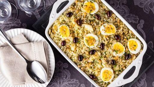 Arroz de forno com bacalhau e nata