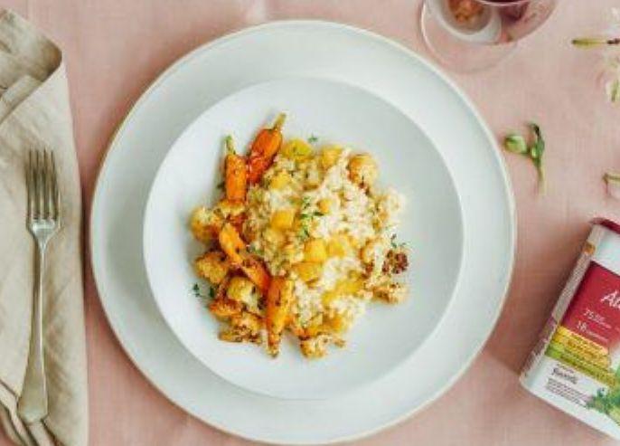 Risoto de abóbora com cenouras e couve-flor caramelizadas