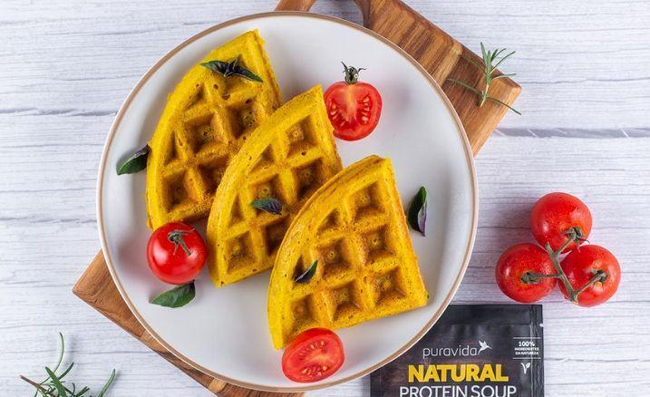Waffle proteico com legumes