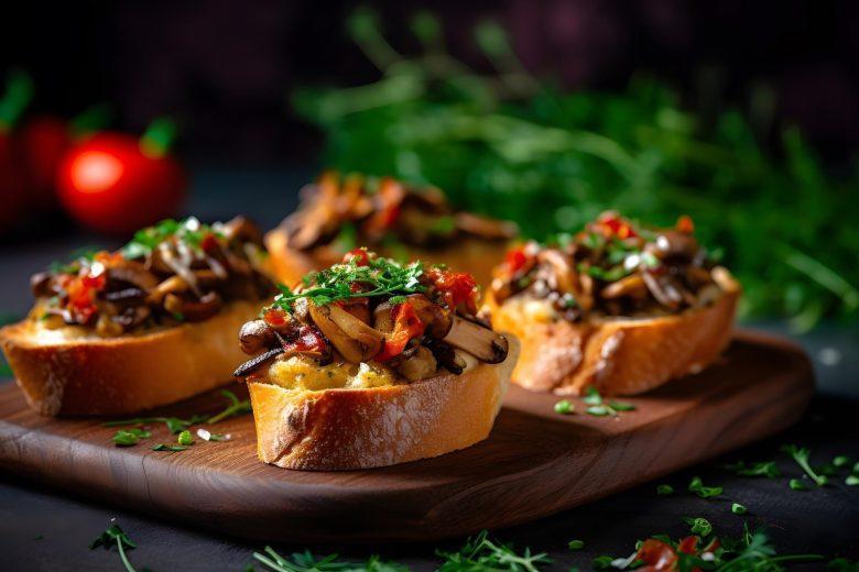 Bruschetta de frango e cogumelo