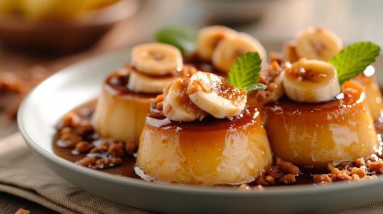 Pudim gelado de baunilha com banana caramelizada