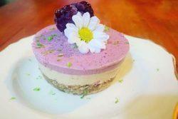 Cheesecake raw vegano com flores comestíveis