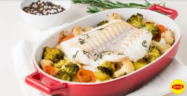 Bacalhau prático com legumes