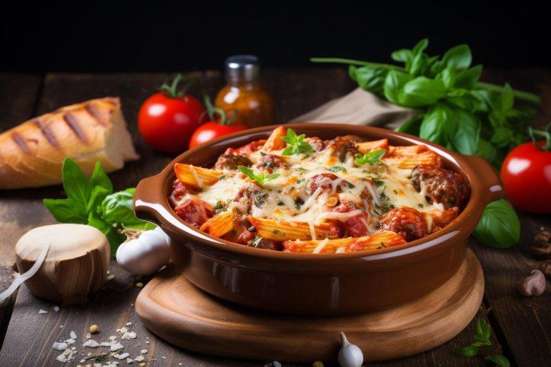 Penne gratinado com almôndega