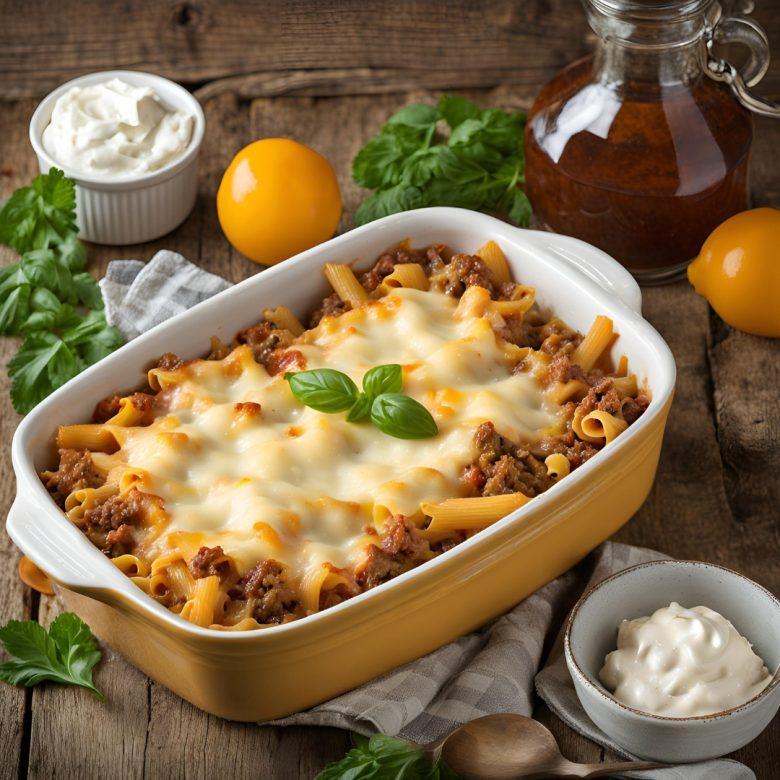 Macarrão cremoso com carne moída