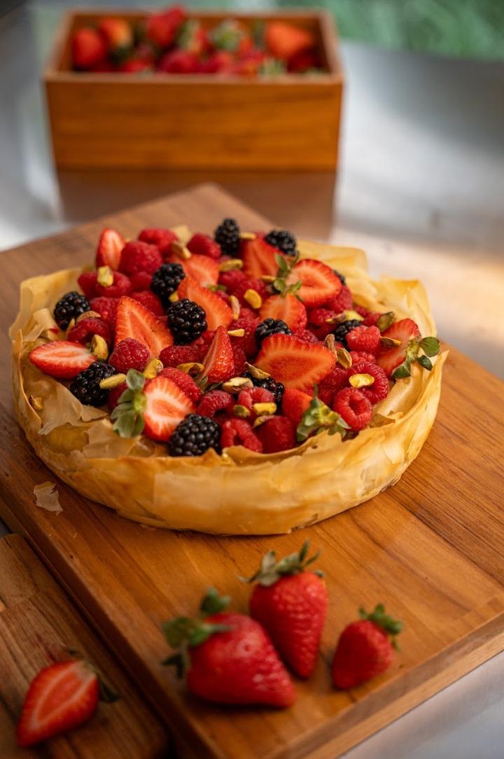 Flan de pistache com massa fillo