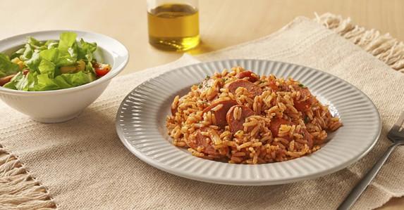 Salsicha refogada com arroz