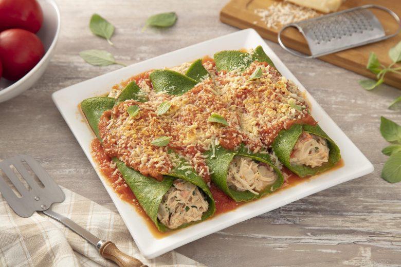 Panqueca verde com frango cremoso