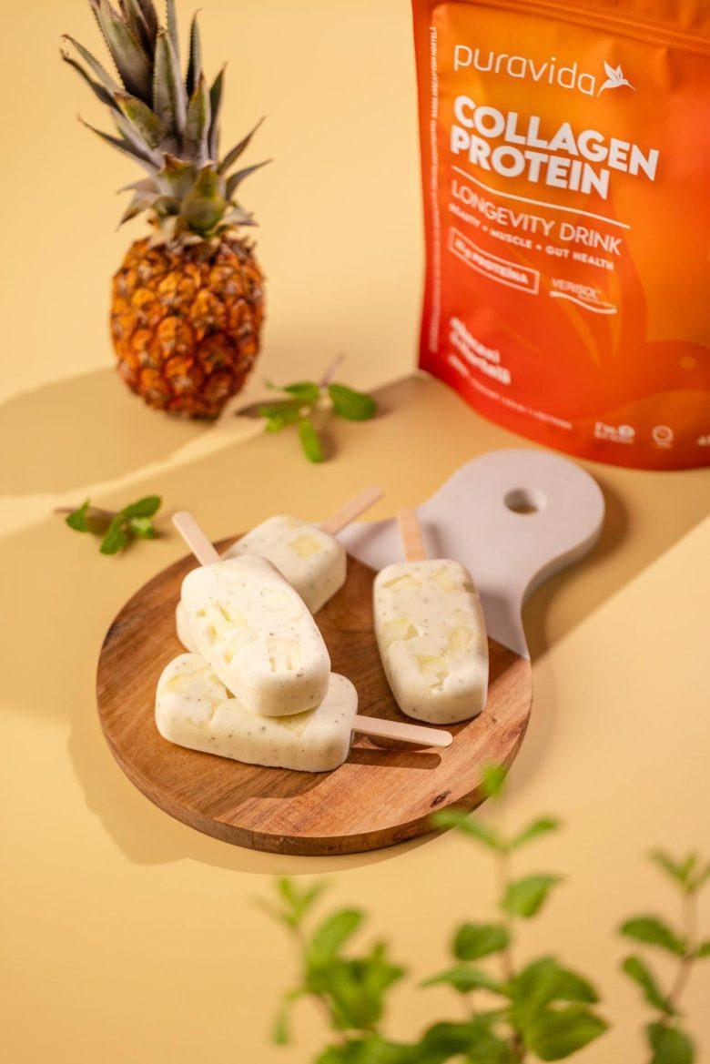 Picolé cremoso de abacaxi e hortelã com colágeno