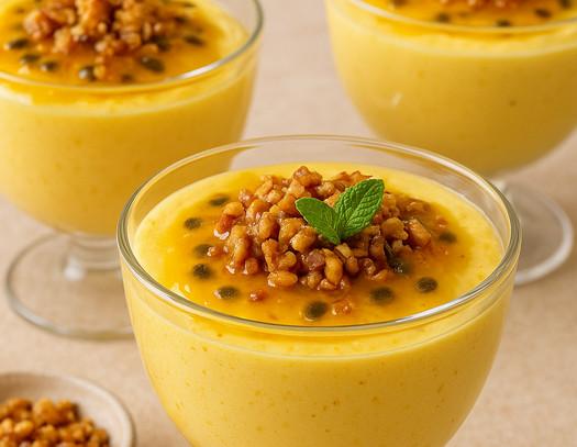 Mousse de maracujá com crocante de castanha