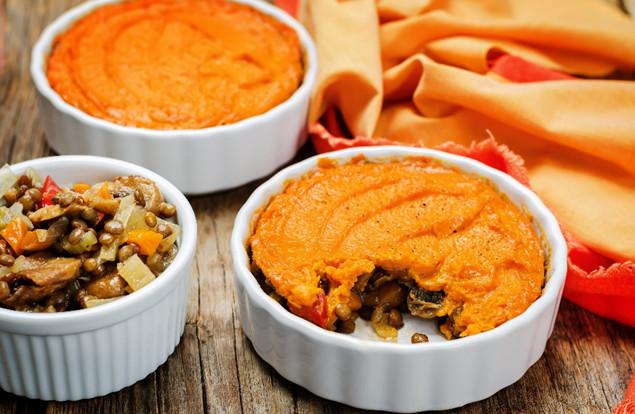 Escondidinho de lentilha e batata-doce
