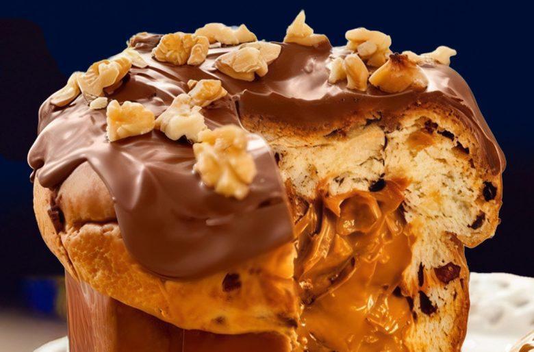 Panetone recheado com doce de leite e nozes