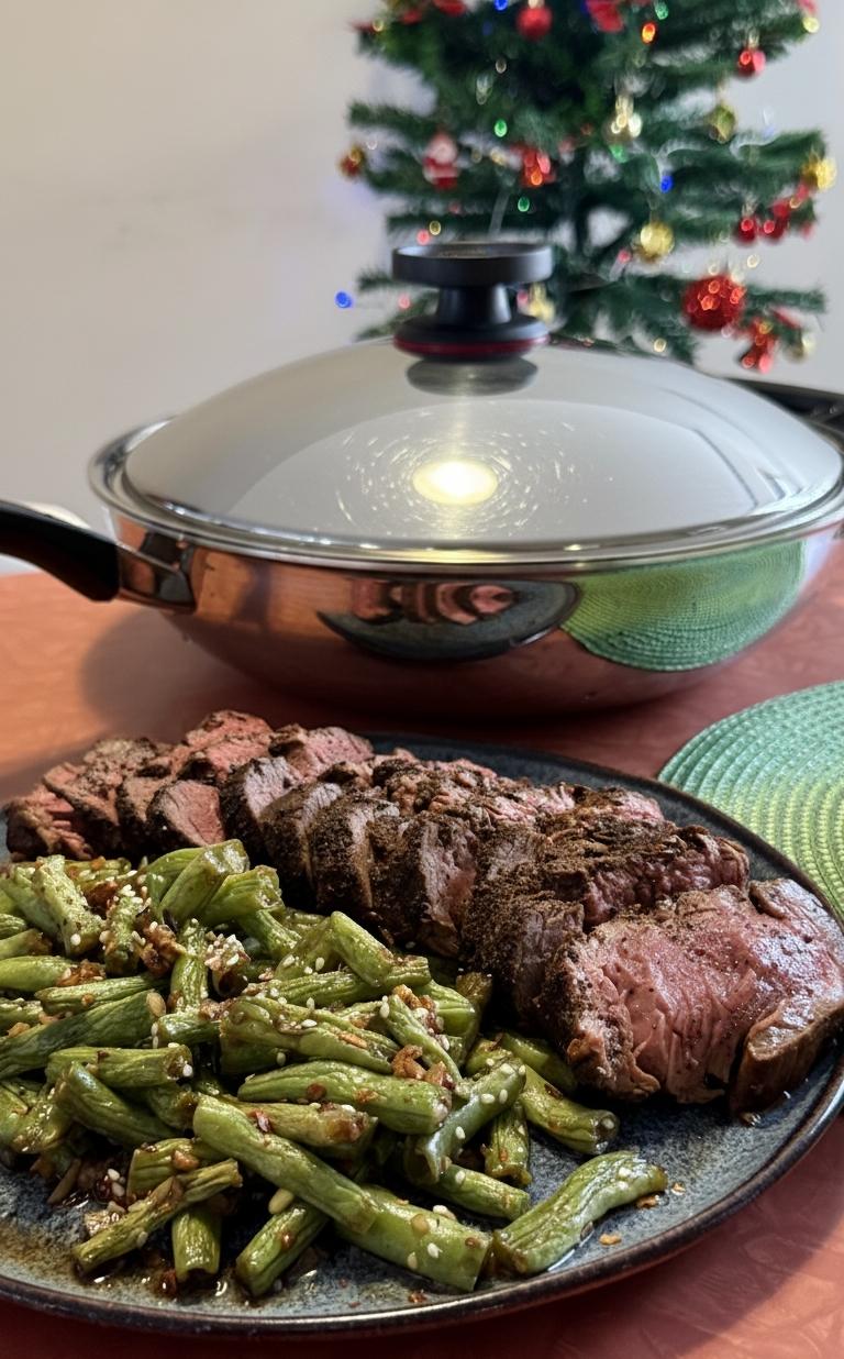 Rosbife com dry rub de café e stir fry de vagem ao mel