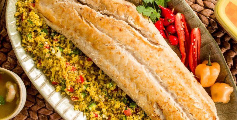 Filhote na brasa com cuscuz de farinha d’água