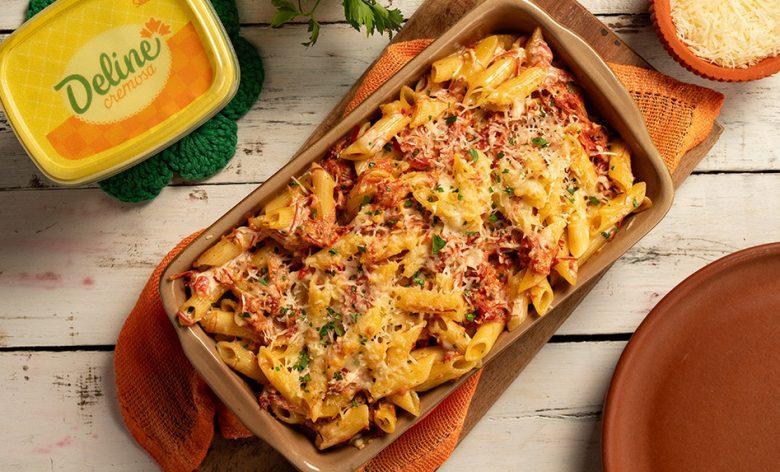 Penne cremoso com carne de sol