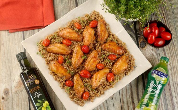 Asa de frango ao limão com cevadinha