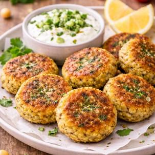 Bolinho de grão de bico com molho de iogurte