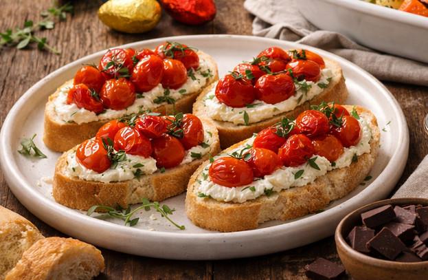 Bruschetta de ricota com tomate confit