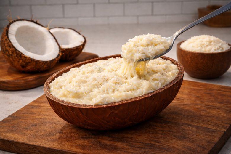 Ovo de Páscoa com cocada cremosa de leite de coco 