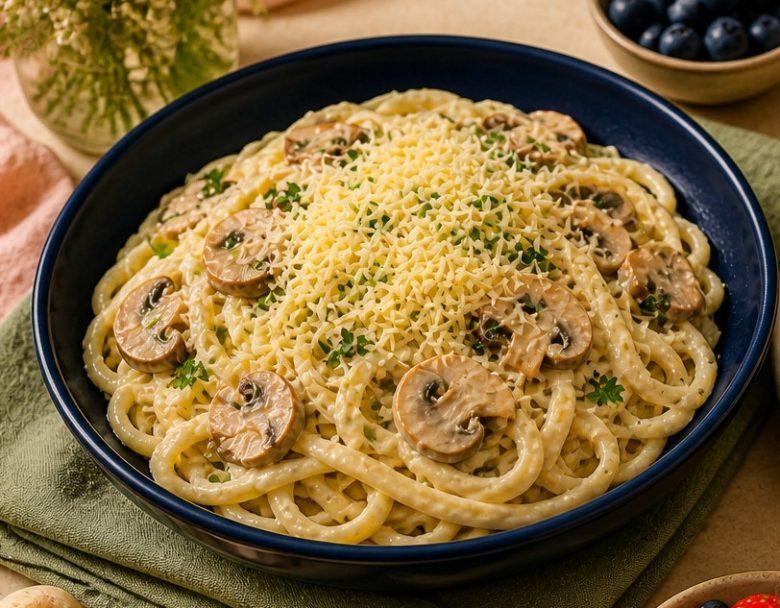 Macarrão cremoso com cogumelo