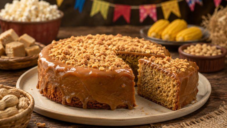 Bolo de paçoca com ganache de doce de leite