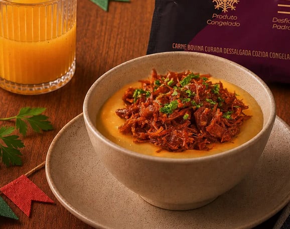 Caldo de aipim com carne seca