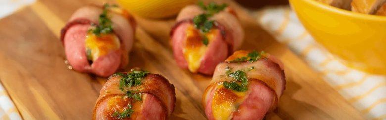 Linguiça recheada com pimentão e queijo
