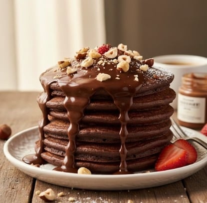 Panqueca proteica de chocolate com avelã