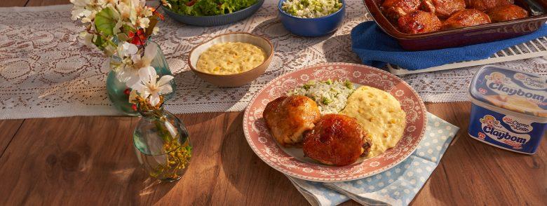 Frango assado com creme de milho