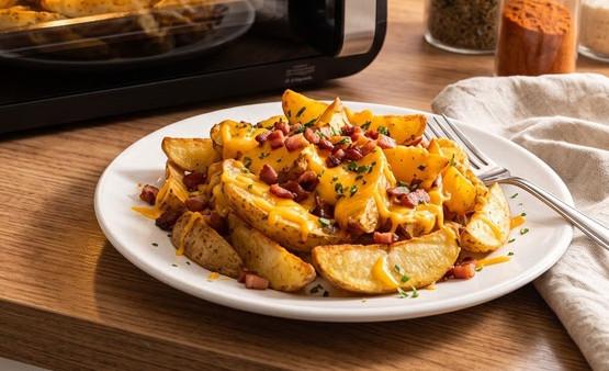 Batata rústica crocante com cheddar e bacon