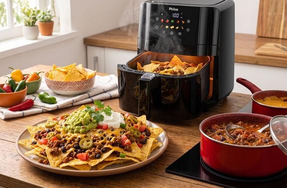 Nacho com queijo, carne e guacamole
