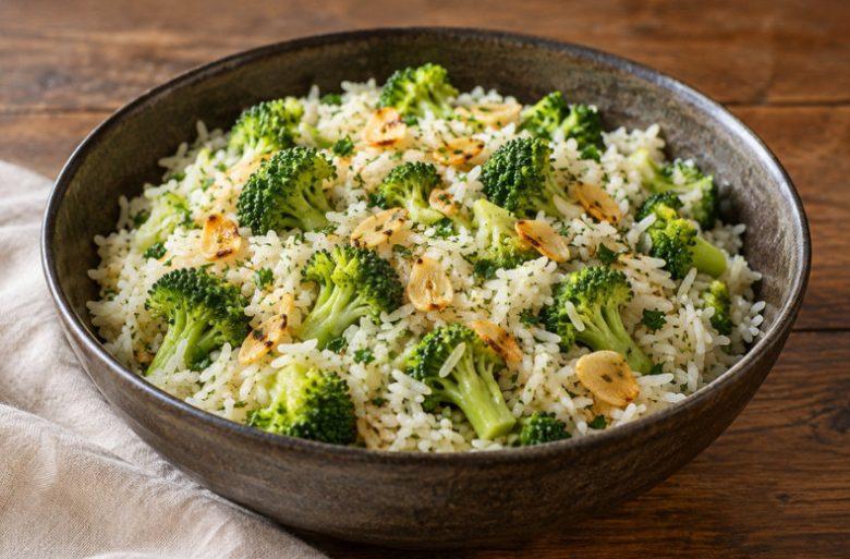Arroz de brócolis com alho