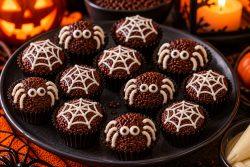 Brigadeiro decorado em teias e aranhas