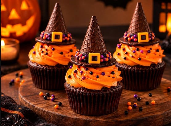 Cupcake de chapéu de bruxa