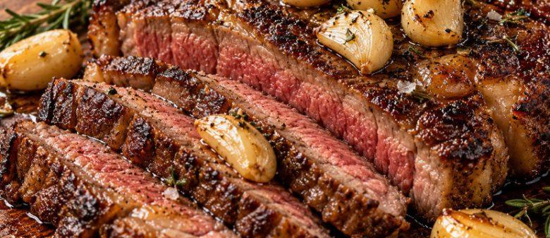 Entrecôte com alho confitado