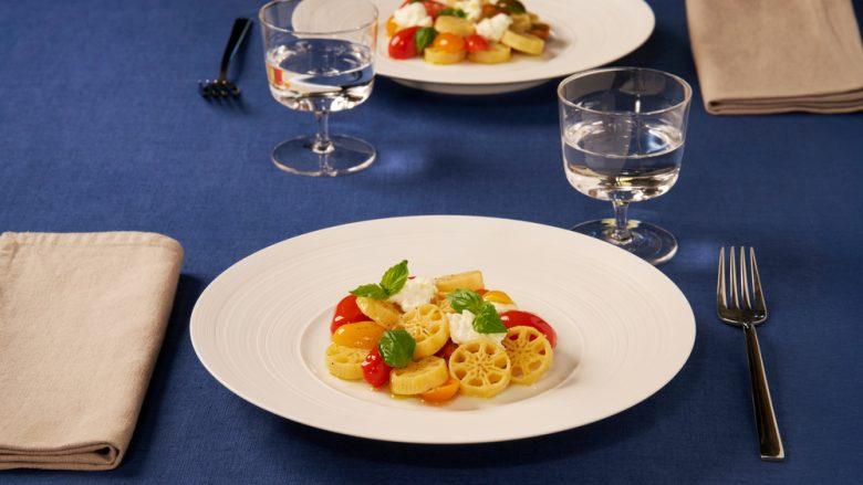 Gran ruote com tomatinho-cereja assado e burrata