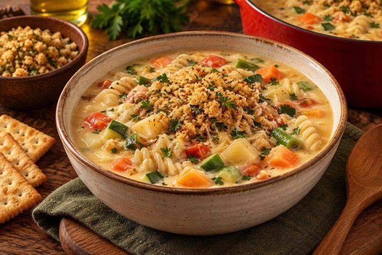 Sopa de legumes com queijo cremosa
